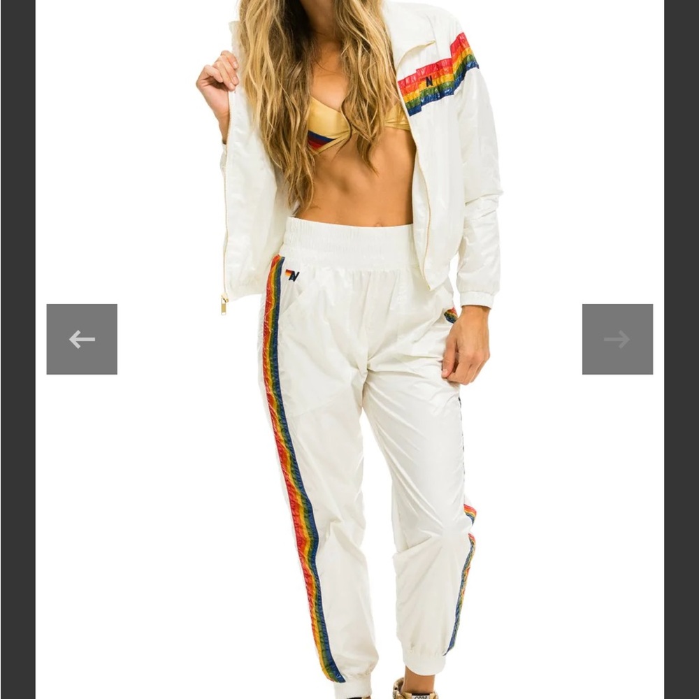 NWT Aviator Nation 5 stripe wind breaker set. vintage white
